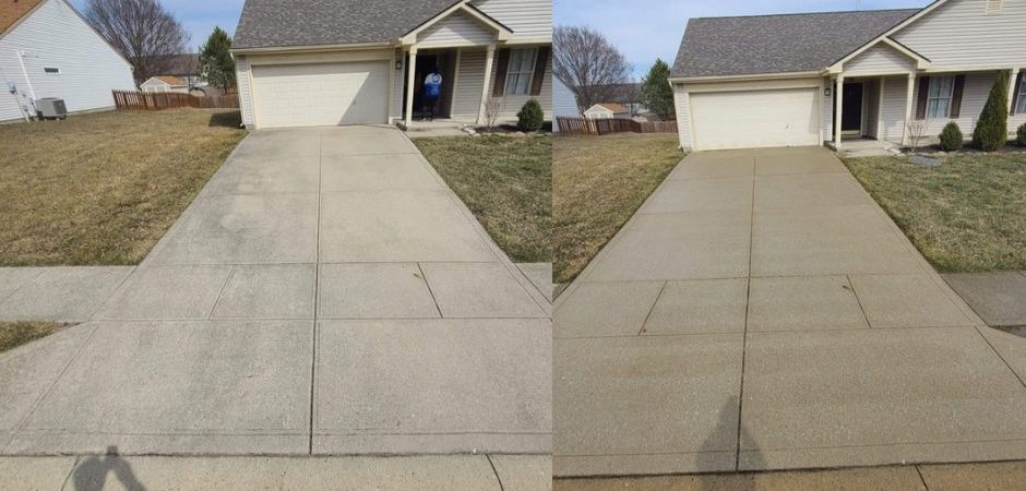 Concrete driveway before and after cleaning in Lakeland FL